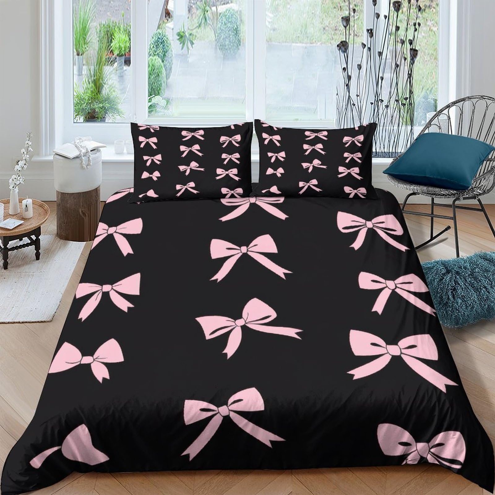 Ctjqhvkz Style-10 3D Printed Pink Bow Fitted Sheet Microfiber Black Ribbon Pattern Mattress Cover For Bedroom Guest Room Dorm Decor Single（135X200cm）