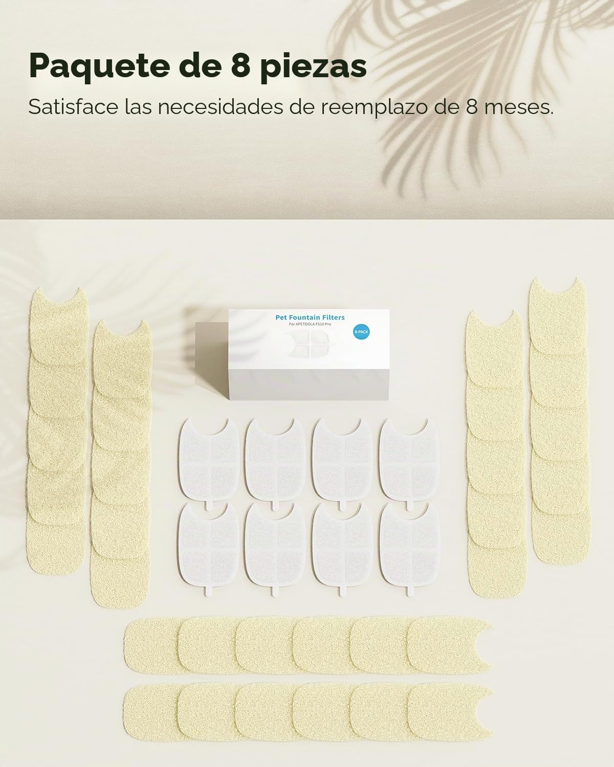 8 Pack Filtros para APETDOLA 4L Fuente Inalámbrica para Gatos de Acero Inoxidable con Filtración Múltiple, Filtro de Bebedero Gatos y Perros con Batería y Sensor de Movimiento