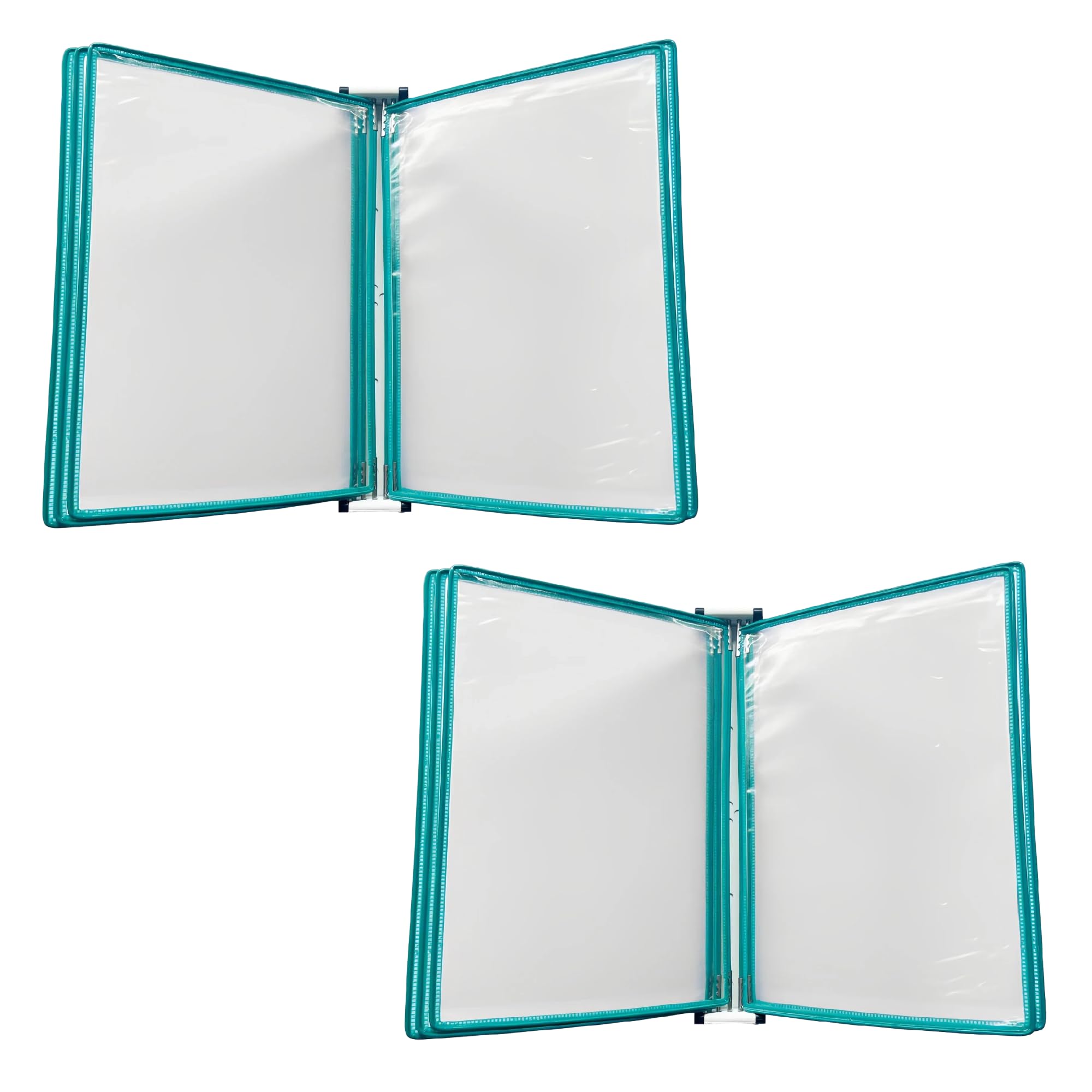 Juego de 2 Unidades Organizador de Documentos A4 de Pared, Soporte Colgante Abatible con 5 Paneles Transparentes, Exhibidor de Papeles y Menús para Oficina Restaurante Aula, Verde