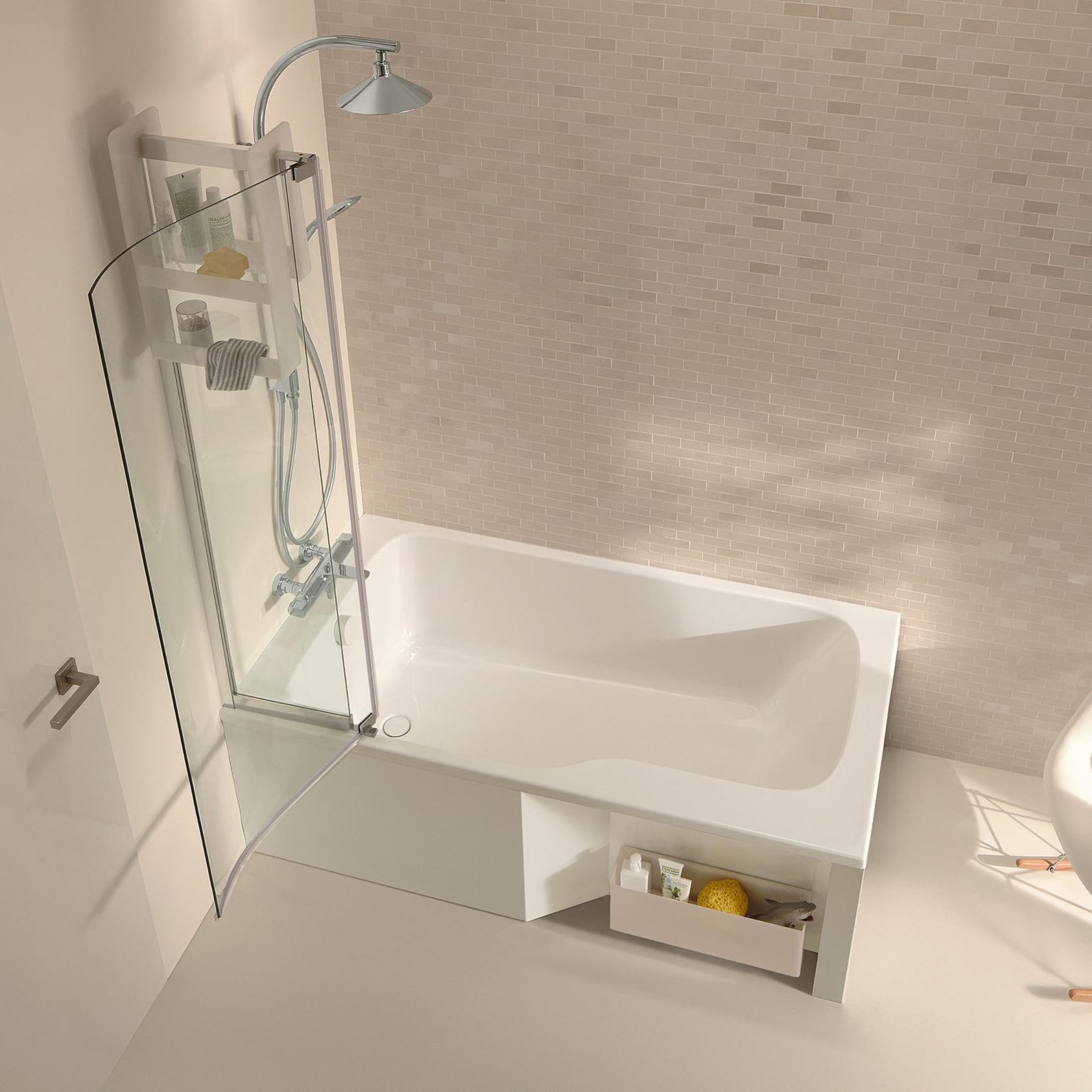 Jacob Delafon Baignoire Bain-Douche Malice, 170 x 90 cm Gauche, Blanc | Made in FR. Minéracryl antibactérien, recyclé et réparable. Pieds et Vidage