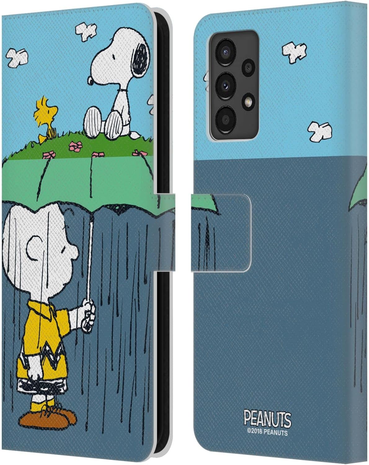 Head Case Designs Officially Licensed Peanuts Charlie, Snoppy & Woodstock Halfs and Laughs Leather Wallet Case Compatible with Samsung Galaxy A13 (2022)