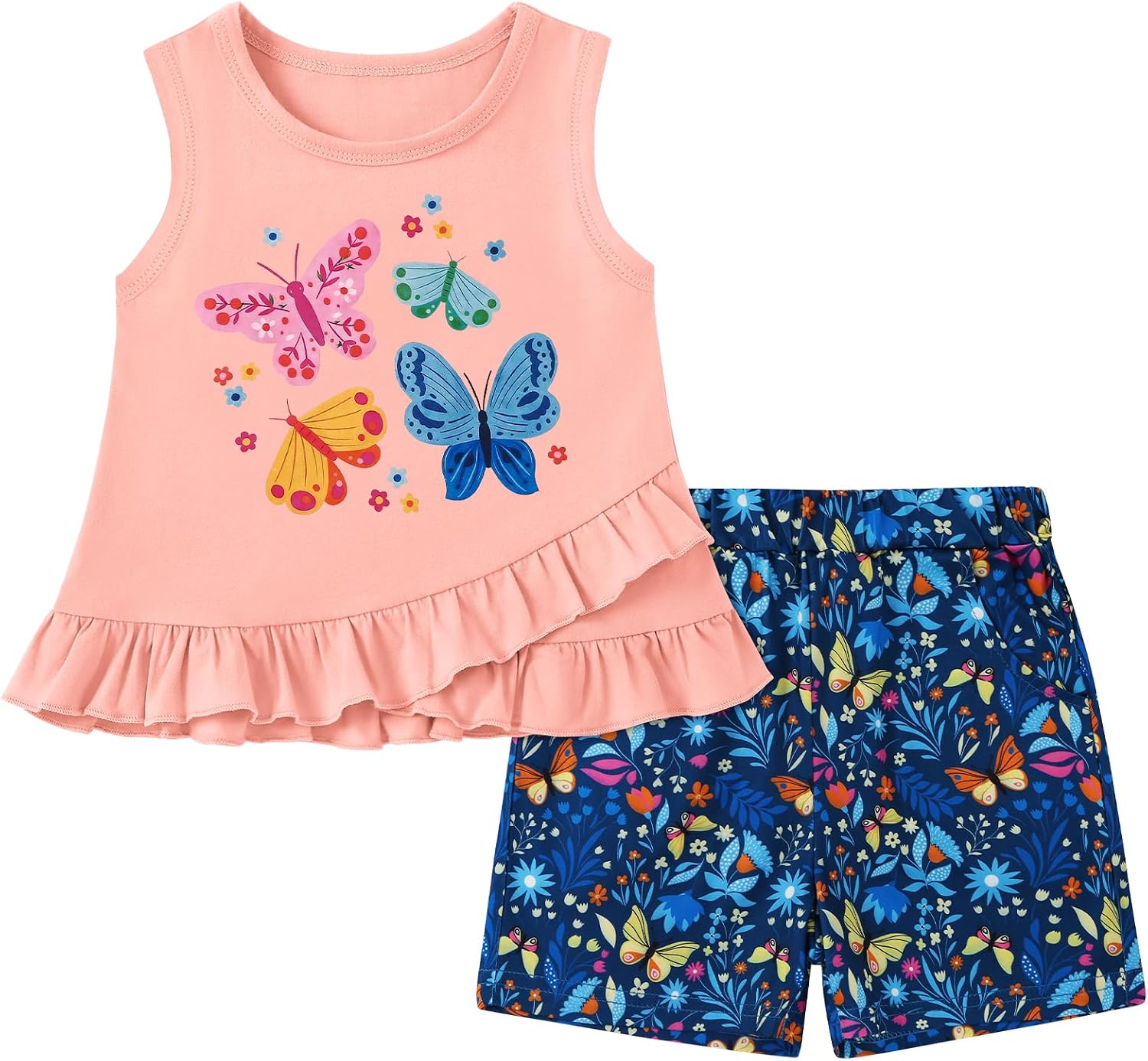 ZOEREA Toddler Girl Clothes, 2Pcs Baby Girl Summer Spring Outfits Sleeveless Tank Shirt Ruffle Top +Shorts Clothing Set 1-5T