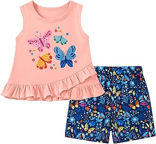 ZOEREA Toddler Girl Clothes, 2Pcs Baby Girl Summer Spring Outfits Sleeveless Tank Shirt Ruffle Top +Shorts Clothing Set 1-5T Price In India