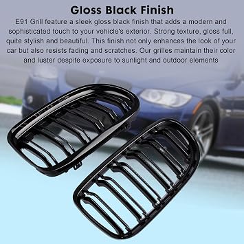 Front Bumper Kidney Grille, Pair Gloss Black Grill Double Line