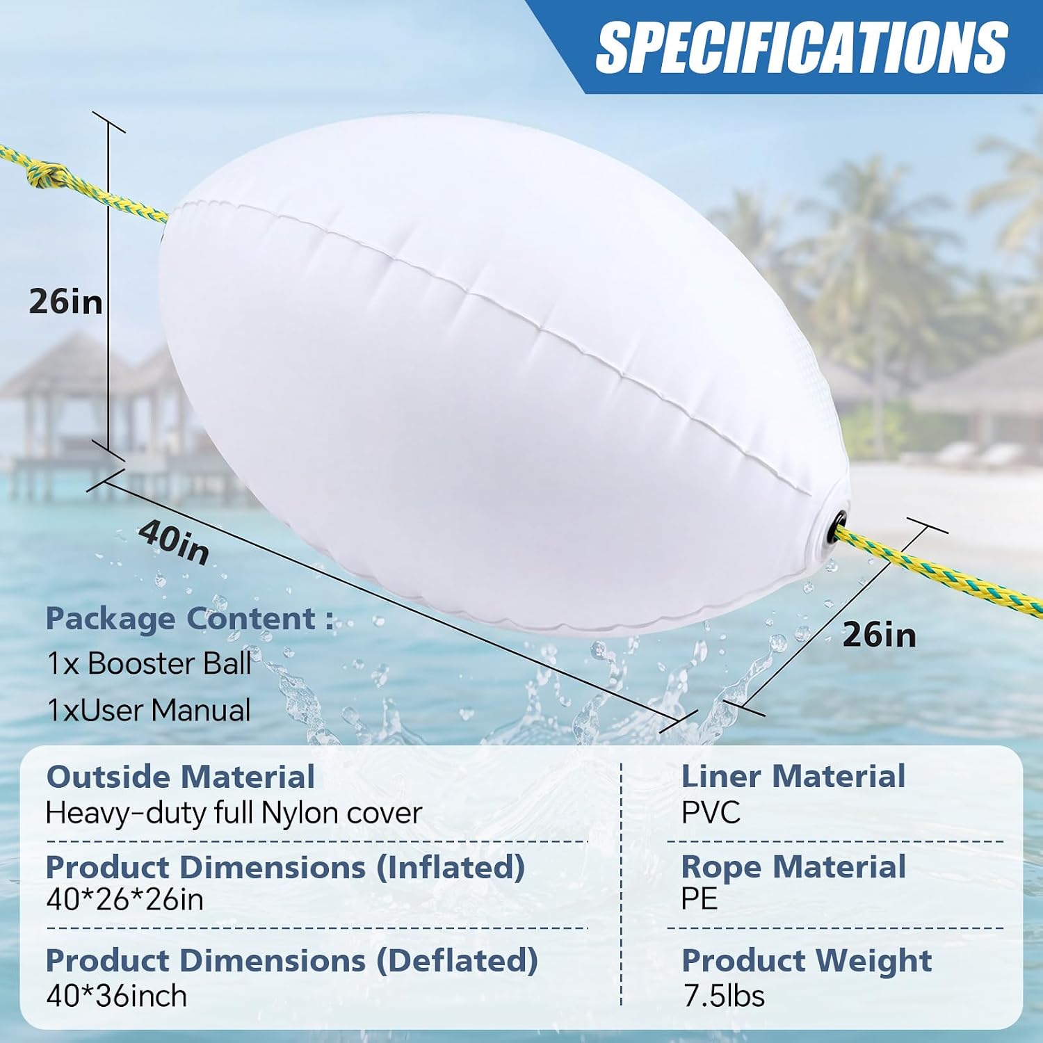 Soulchen Replacement Inner Tube for Towable Tube Booster Ball, Fits 26-40in | Adjustable Air Volume, Safety Speed Valve, Easy Inflate Deflate, Oval Tube Design, Flexible Capacity, Water Sports Use