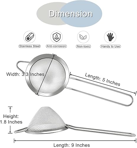 Miniatura 3 de E-far Juego de 3 coladores de acero inoxidable (1-3-5 cuartos de galón) con colador de malla fina de 3.3 pulgadas, juego de 2, a prueba de óxido y