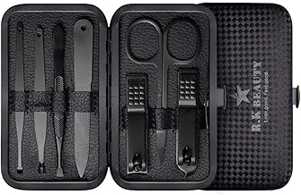 Rohans Manicure Sets 7Pcs for Men & Women, Fashion Professional Stainless Steel Nail Clippers Pedicure Kit Grooming Tools by RK Beauty (Black)