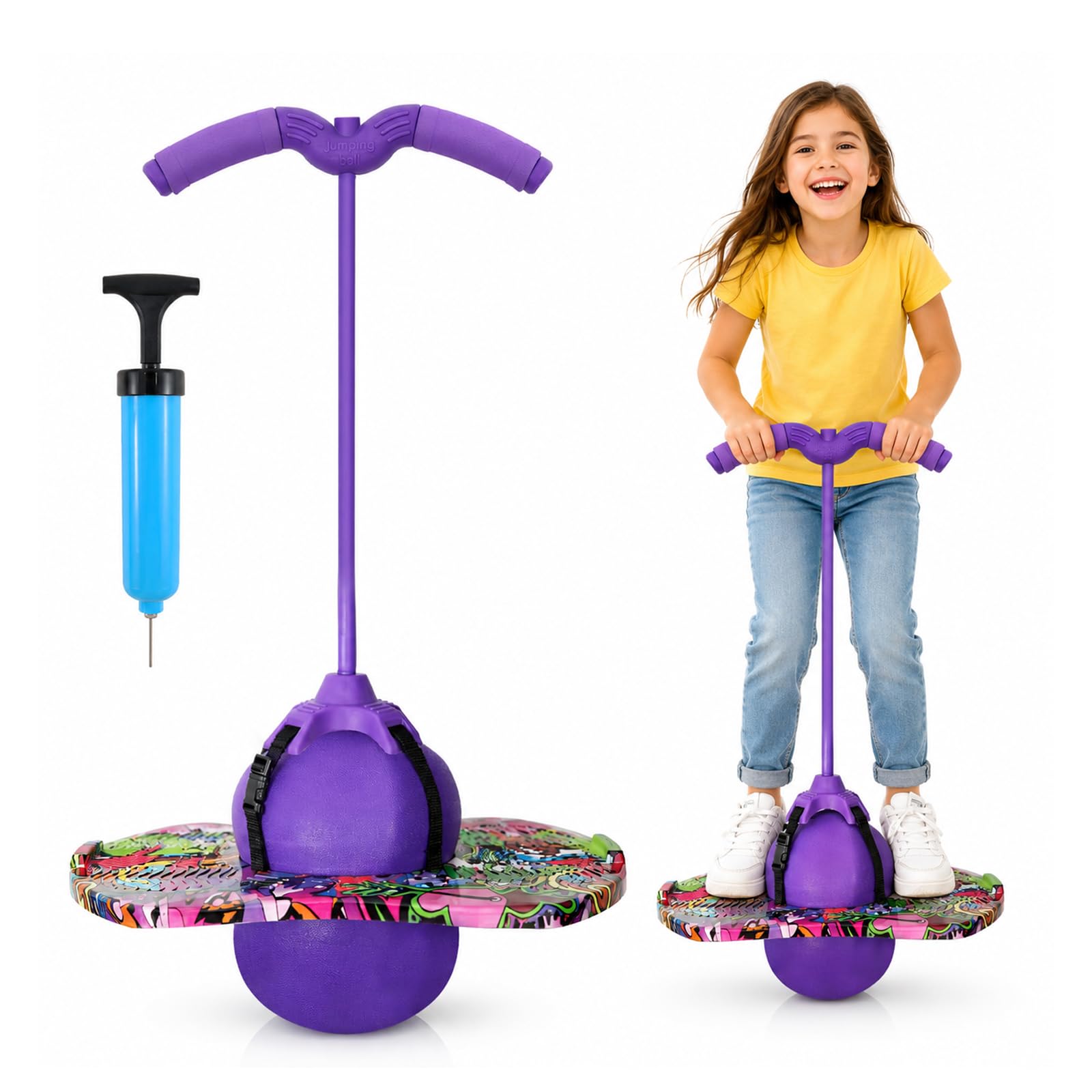 Balance hüpfball, Pogo Sprungball, Pogo Stick für Kinder, Pogo Ball mit Griffen, 90kg Tragkraft, zur Gleichgewichtstraining, Gewichtsreduktion und Fettverbrennung, Geeignet für Kinder (Lila)