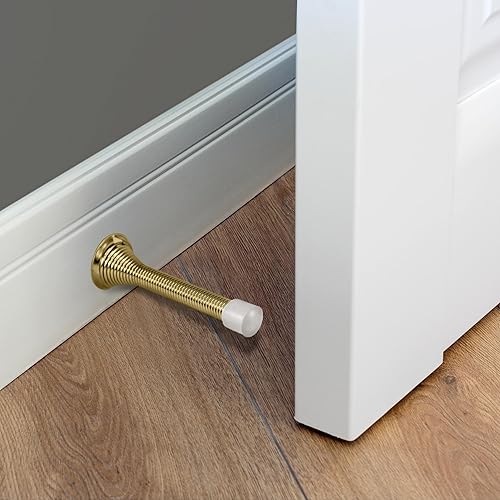 Miniatura 8 de Paquete de 10 topes de puerta de resorte de latón pulido, tapón de puerta flexible con punta de goma - Tope de puerta de resorte - Design House,
