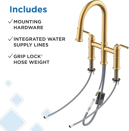 Miniatura 8 de Kinzie 2H Bridge Grifo de cocina desplegable 1.75gpm bronce cepillado