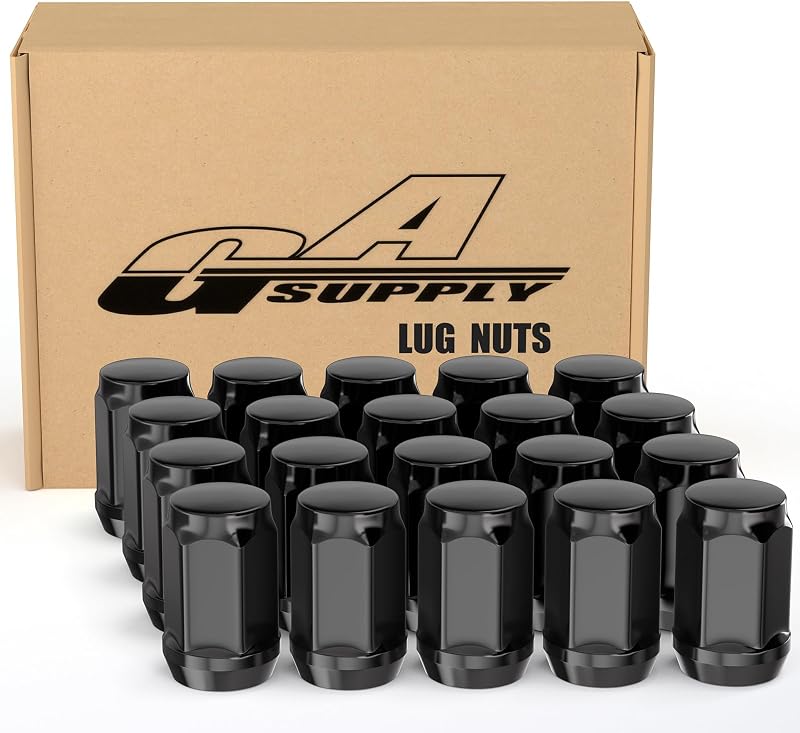 GAsupply 1/2x20 Black Lug Nuts 20pcs, 1.38" Tall 3/4" 19mm Hex, Cone Seat | 1/2''-20 Closed End Bulge Acorn Wheel Lug Nuts, 1.38 inch 35mm Tall, 60 Degree Conical Seat for Aftermarket Wheel