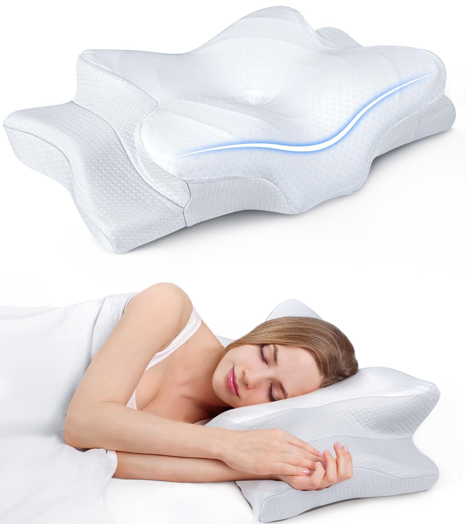 Ultra Pain Relief Cooling Pillow for Neck Support, Adjustable Cervical Pillow Cozy Sleeping, Odorless Ergonomic Contour Memory Foam Pillows, Orthopedic Bed Pillow for Side Back Stomach Sleeper