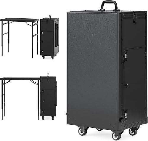 Miniatura 10 de Icoget Mesa de manicura portátil con ruedas para enseñanza de uñas, escritorio plegable de viaje con almacenamiento, mesa móvil de uñas con audio y