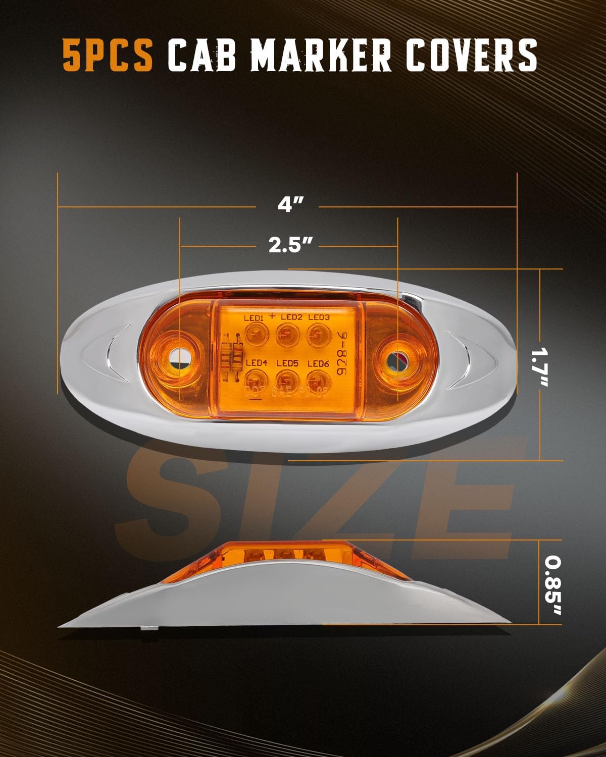 cciyu 20x Amber Light Oval 928-6L-A LED Trailer Marker Light w/Chrome Bezel Side Marker Lights Assembly Indicator LED Universal Truck Trailer Boat Car RV