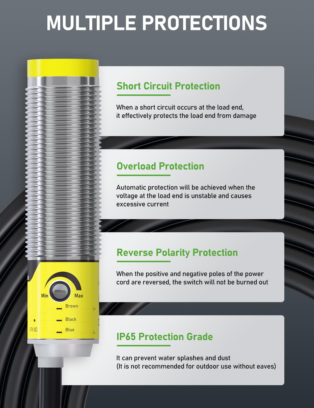 DIHOOL Photoelectric Proximity Sensor, Laser Motion Switch,IP65 Waterproof, Normally Open NPN NO, M16, 3 Wires,12V/24V Input(10-30VDC), Detection Distance Adjustable from 3cm to 80cm