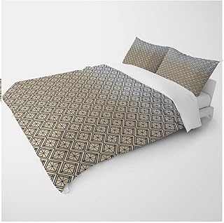 YANFENQI Queen Summer Duvet Cover Cream Coloured Geometric Checked Camping Decor for Kids Teens Adults (Queen,90