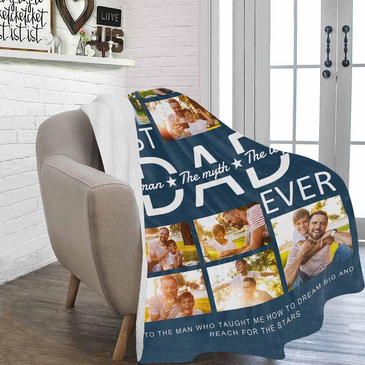 Artsadd Custom Blanket with Photo - Best Dad Ever Throw Blanket for Father's Day - 50x60Inch
