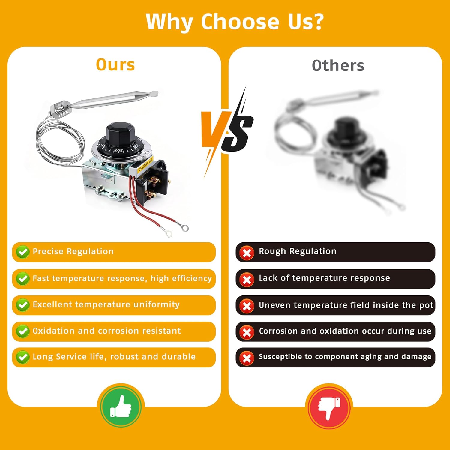 D1/D18 Thermostat for Steam Table,30A RES 125-277VAC,60-250°F, Replacement Part with 3/8" X 4-1/2" Bulb,Buffet Table Temperature Control,Compatible with Most Brands of Steam Table and Buffet Table