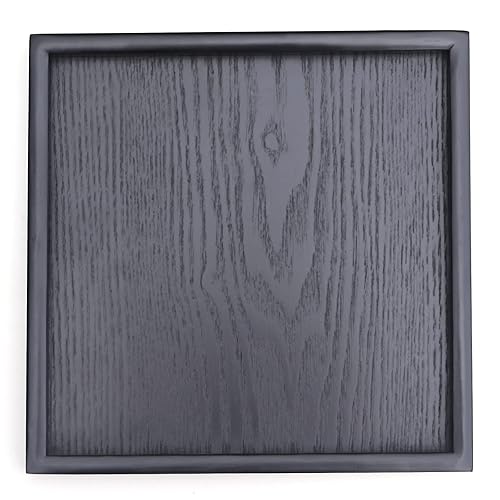 River-CJ Solid Wood Serving Tray, Square Non-Slip Tea Coffee Snack Plate, Serving Tray with Raised Edges, for Home Kitchen Restaurant - 24.1 x 24.1 x 2 cm