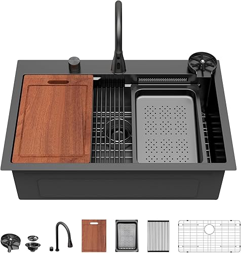 Miniatura 138 de Sarlai Fregadero de barra de 21 gotas de acero inoxidable - Fregadero de cocina de 21 x 20 pulgadas, estación de trabajo de montaje superior, acero