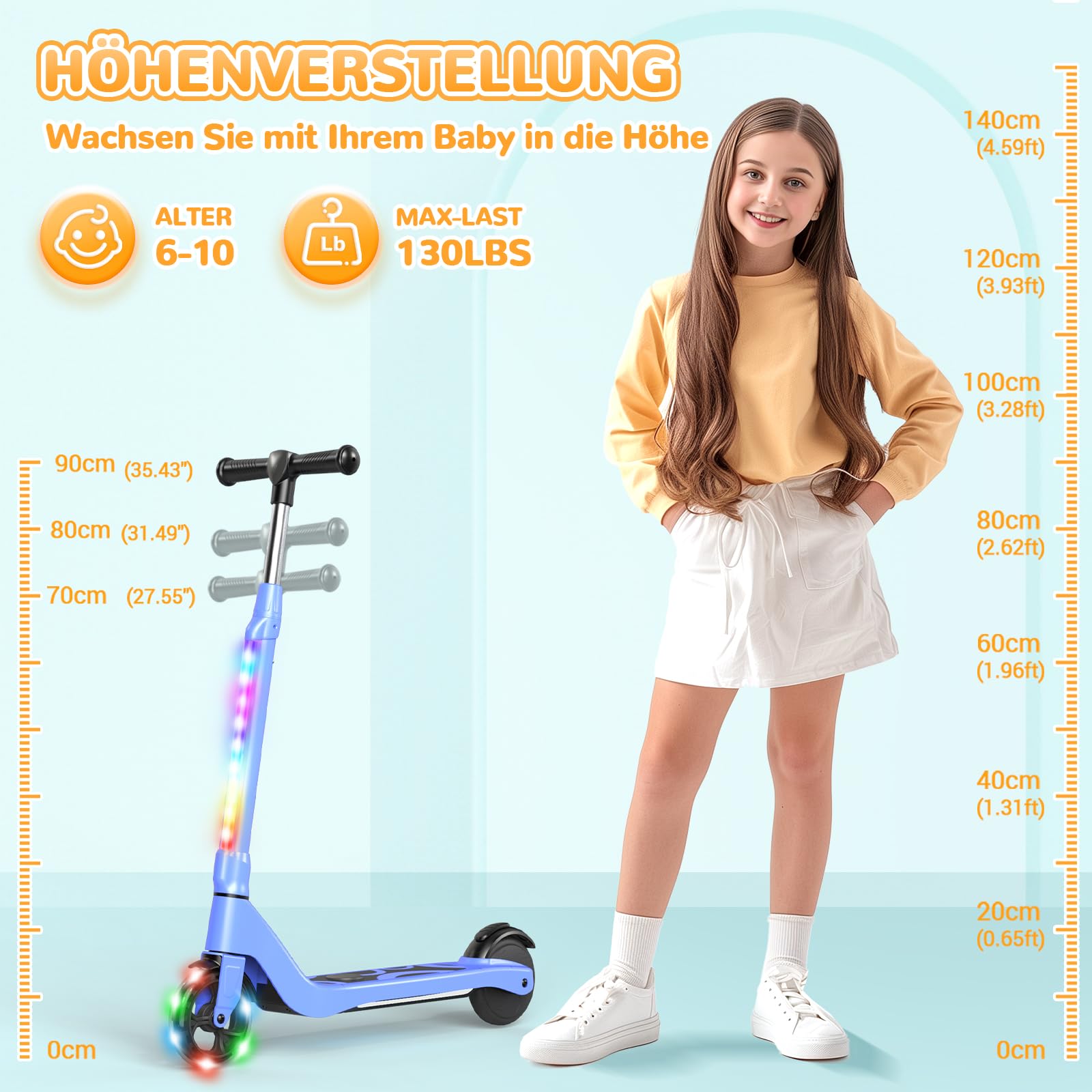 SISIGAD Patinete eléctrico para niños de 6-8-10 años Patinete Infantil de 5,3 Pulgadas con Luces LED Intermitentes y 3 Alturas Ajustables, Patinete eléctrico para niños con Motor de 45W, Velocidad