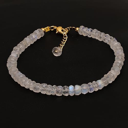 Miniatura 6 de Gempires Rainbow Moonstone Beaded Bracelet June Birthstone Handmade Jewelry Hypoallergenic 8 Inch Gold Plated Lightweight New Beginning Bracelets