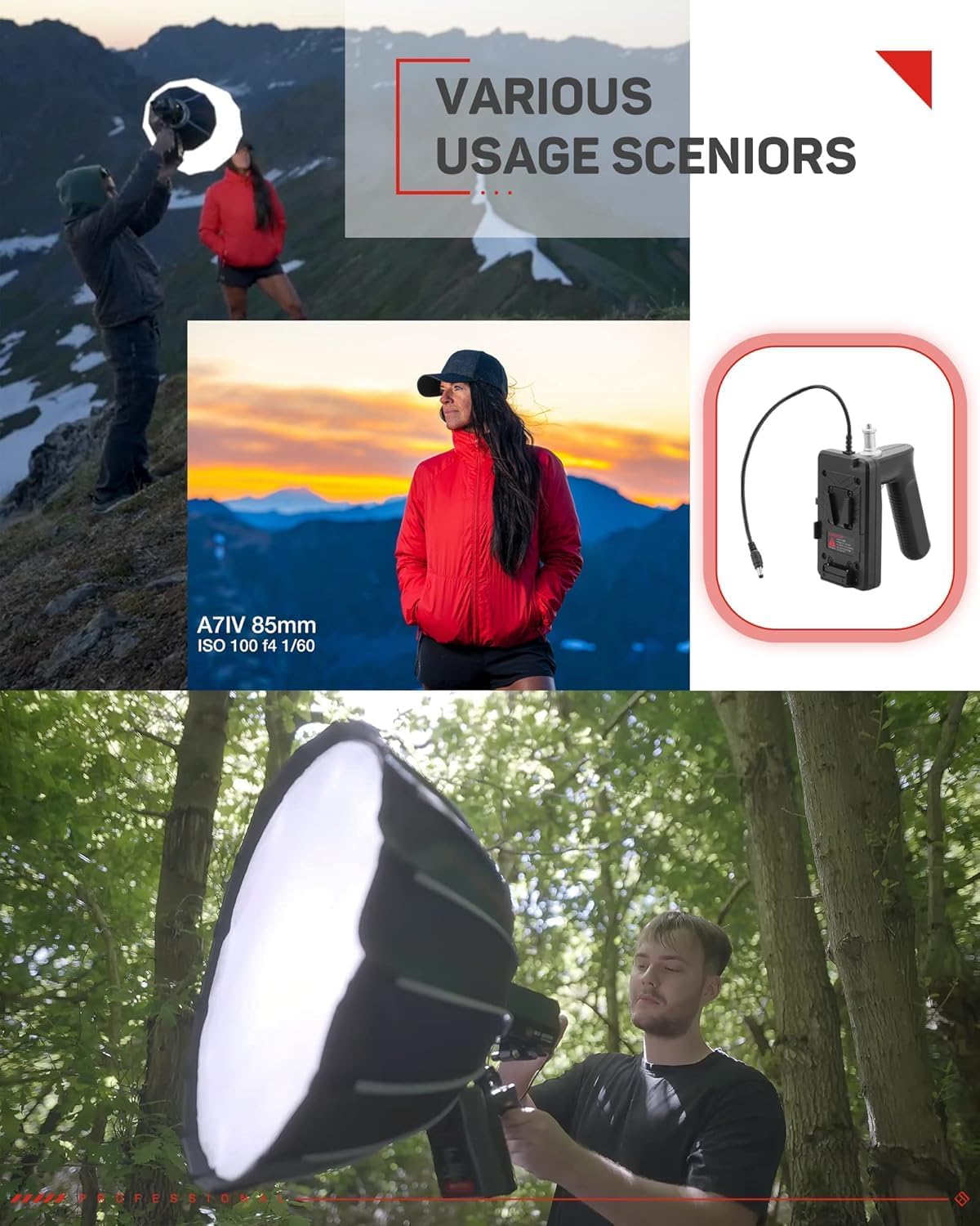 IFOOTAGE LED Video Light SL1 60DN & V-Mount Battery Grip, Handheld Portable Video Lighting (Battery Not Included), CRI 98/TLCI 99/12200 LM, 70W LED Continuous Video Light