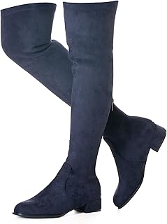 Women Over the Knee Boots Thigh High Suede Block Winter Low Above Flat Long OTK Comfort Pointed toe