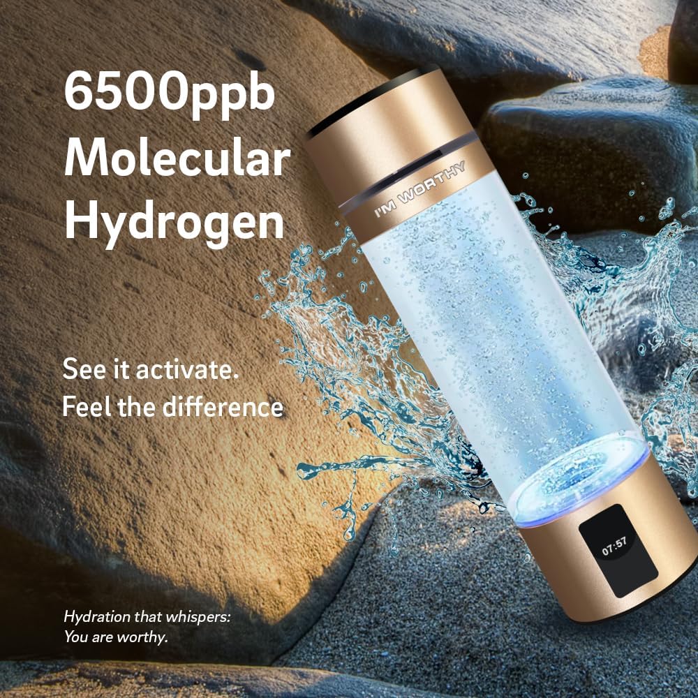 Hydrogen Water Bottle, Portable Hydrogen Generator - Thick Bottle - Water Molecular Ionizer,Portable, Rechargeable, LED Timer