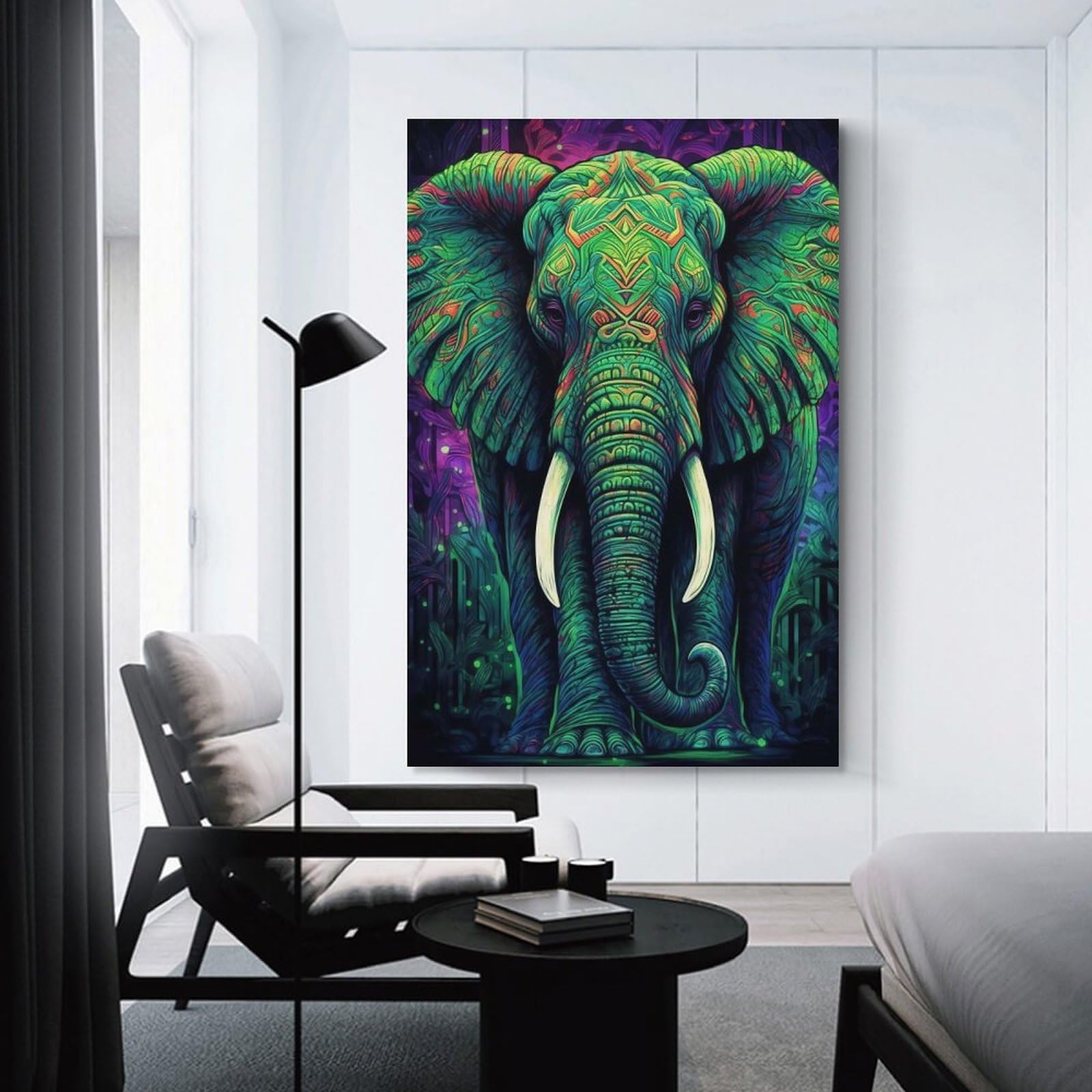 Junmoney Home Decor Wall Art Aesthetic Neon Elephant, 24x36inch(60x90cm), for Hallway, Bedroom Or Modern Interiors, Gift Idea for Housewarming And Birthdays