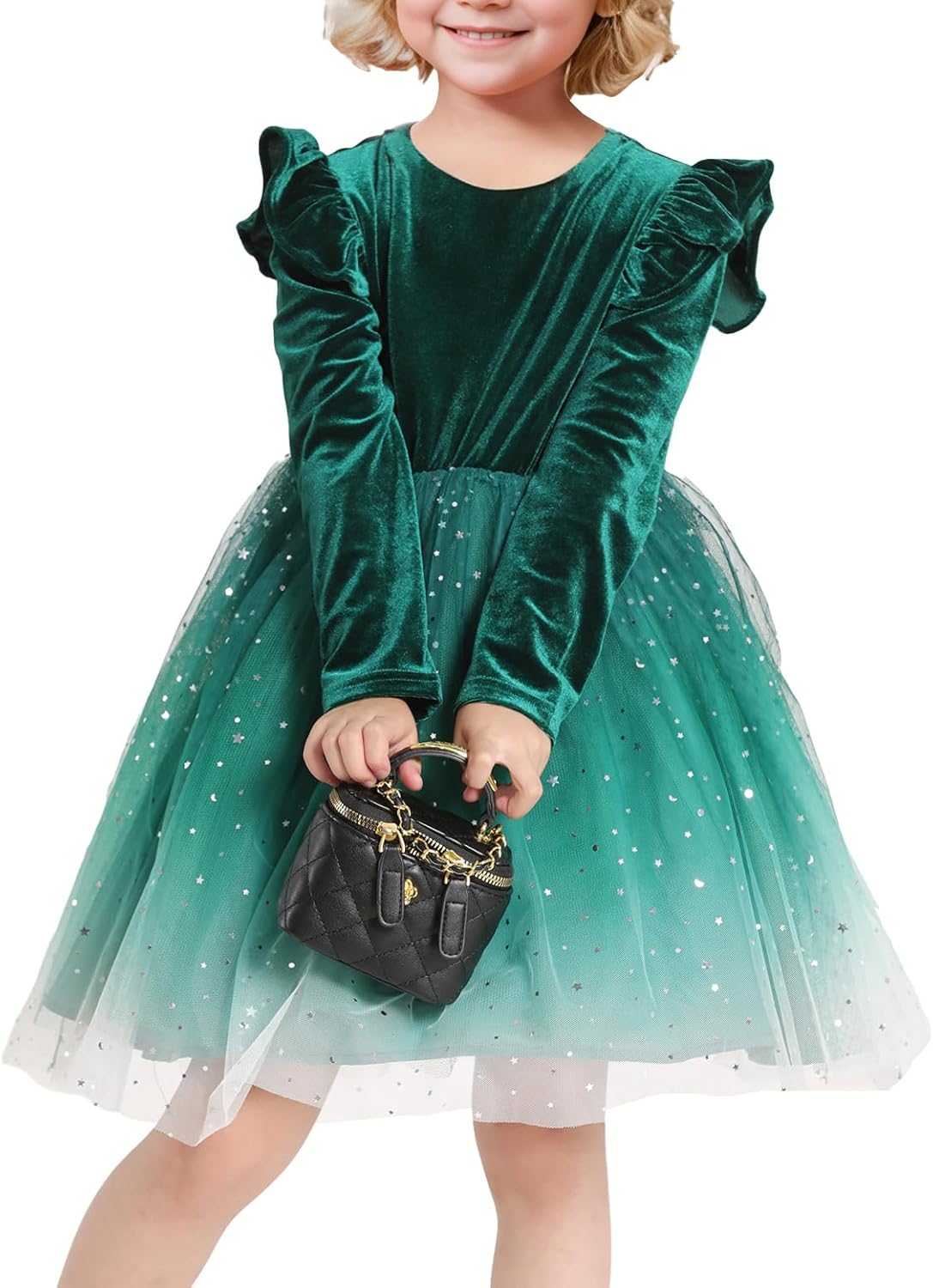 Toddler Girl Tutu Dress Long Sleeve Star Sequin Bowknot Velvet Party Tulle Dresses Princess Birthday for 2-8 Y - Image 2