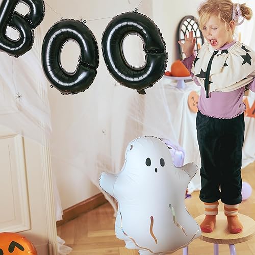 Miniatura 5 de HOUSE OF PARTY Juego de globos de fantasma lindo de Halloween, globos de aluminio de fantasma de Halloween de 20 pulgadas para decoraciones de