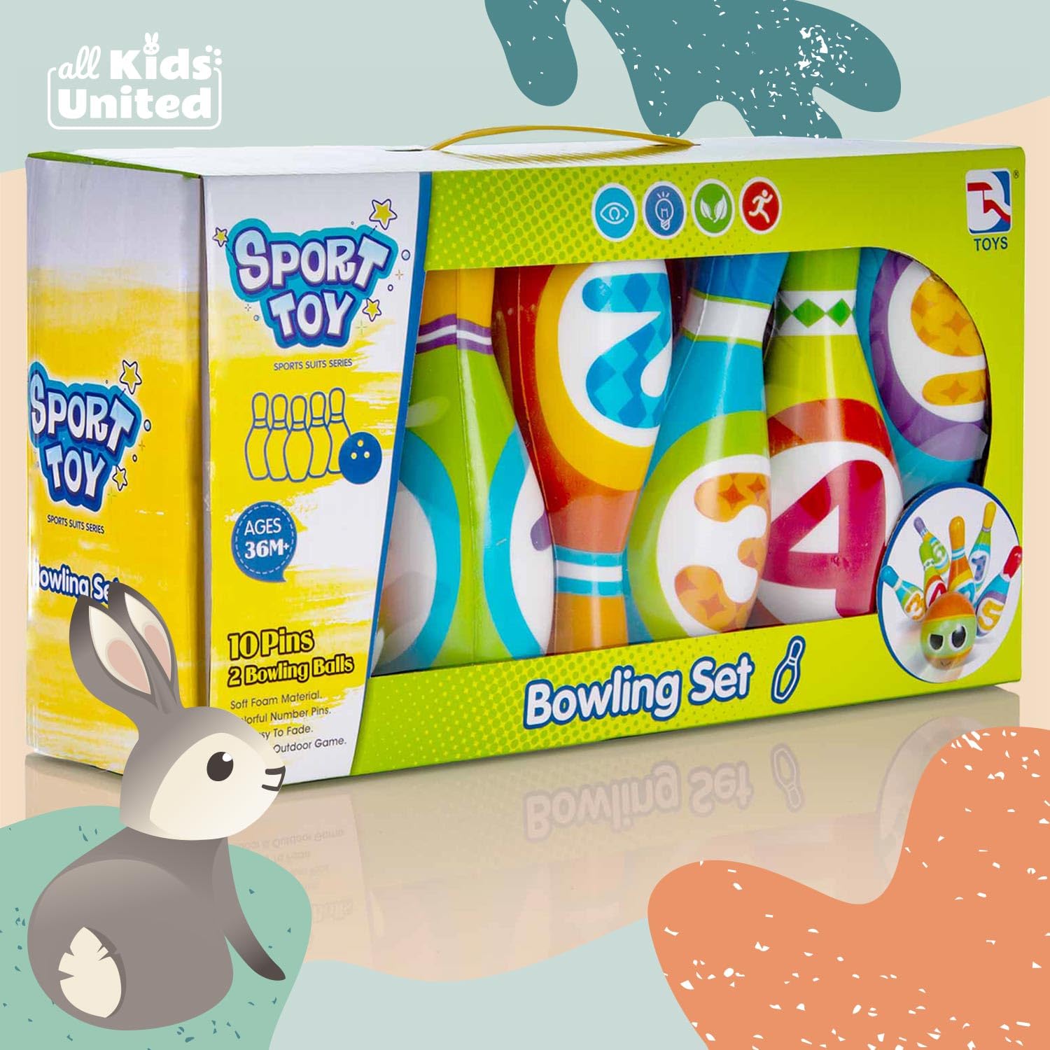 all Kids United® Jeu de quilles pour Enfants Set de Bowling XXL avec quilles Souples en PU et 2 Boules ; Jouet éducatif pour l'intérieur & l'extérieur en Mousse (Set de 10 pièces)