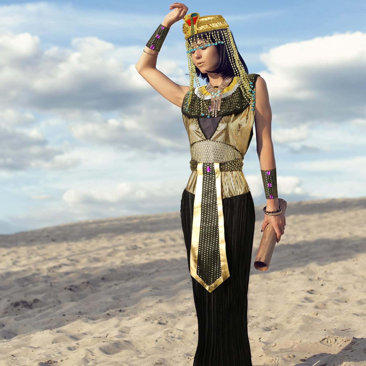 JenPen Egyptian Costume Women Queen Golden and Headband Snake Beaded Headpiece, Women's Egyptian Costume Accessories for Halloween Cosplay - Image 7