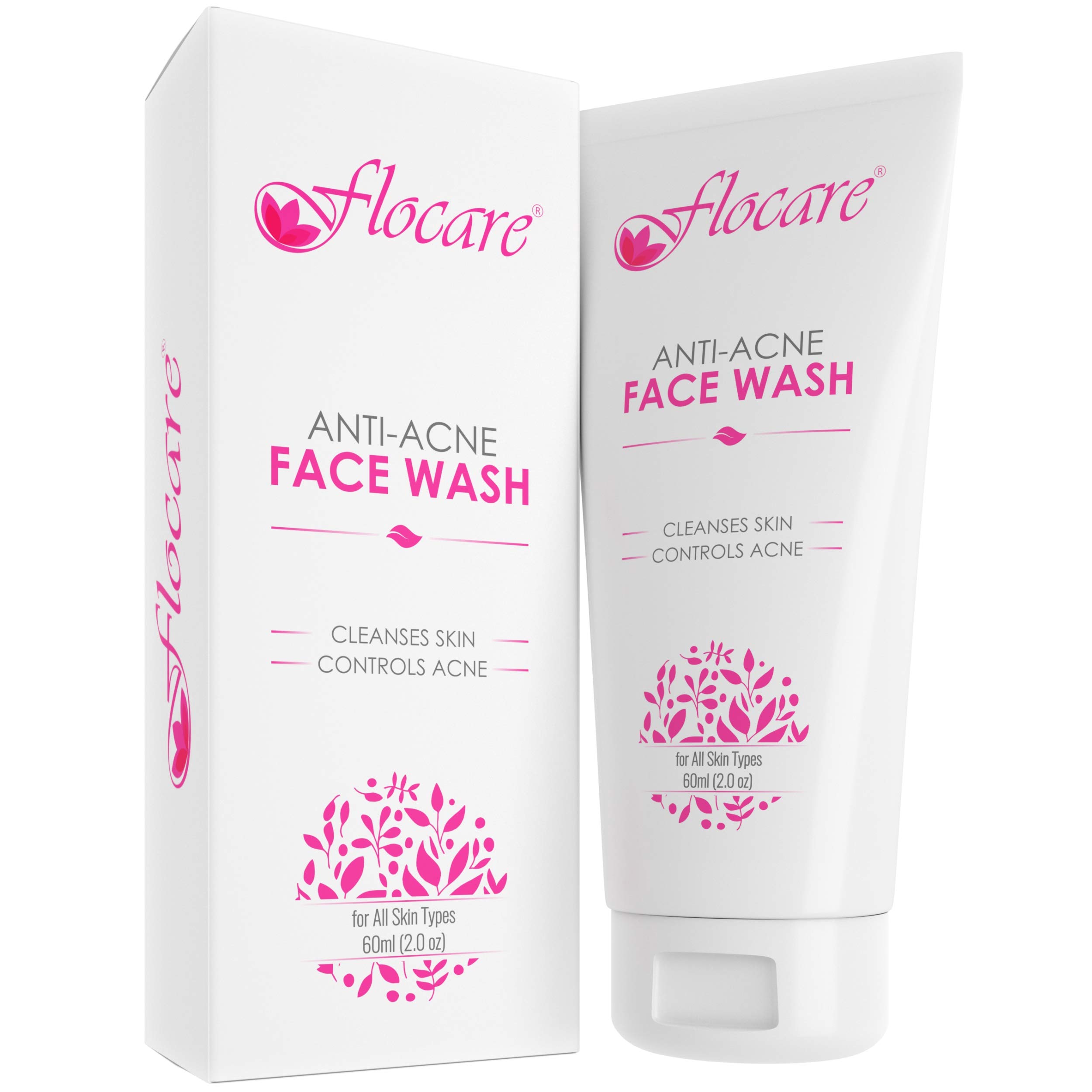 Flocare Face Wash for Oily Dry Sensitive Normal Skin, 60 ml for Pimples Acne Scars Oil Control Fairness Glow with Salicylic, Daily Use Face Wash Unisex (Anti Acne, Pack of 3)