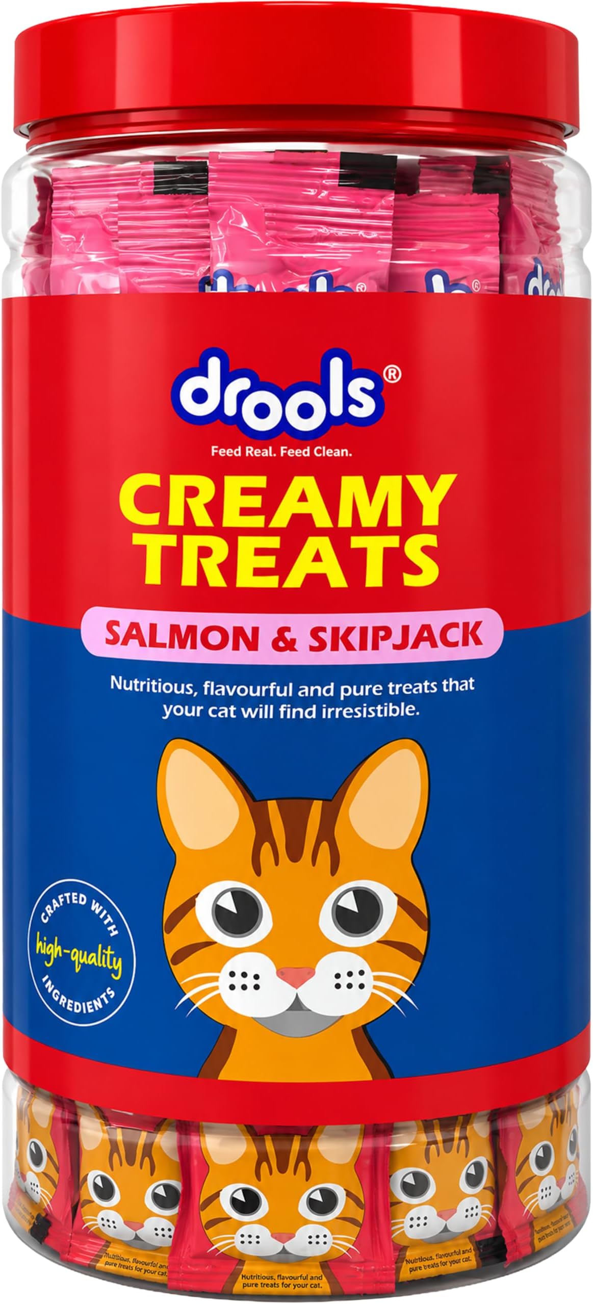 Drools All Life Stages Creamy Lickable Cat Treats 25 Pieces, Pack Total 375g | Salmon & Skipjack Flavour | Taurine for Heart and Vision Health | Easy to Hand Feed | Vitamins and Minerals
