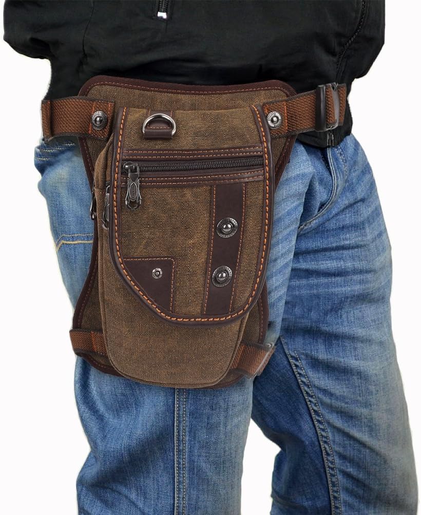 Mens Vintage Canvas Shoulder Messenger Bag Chest Leather Patchwork Messenger Bag