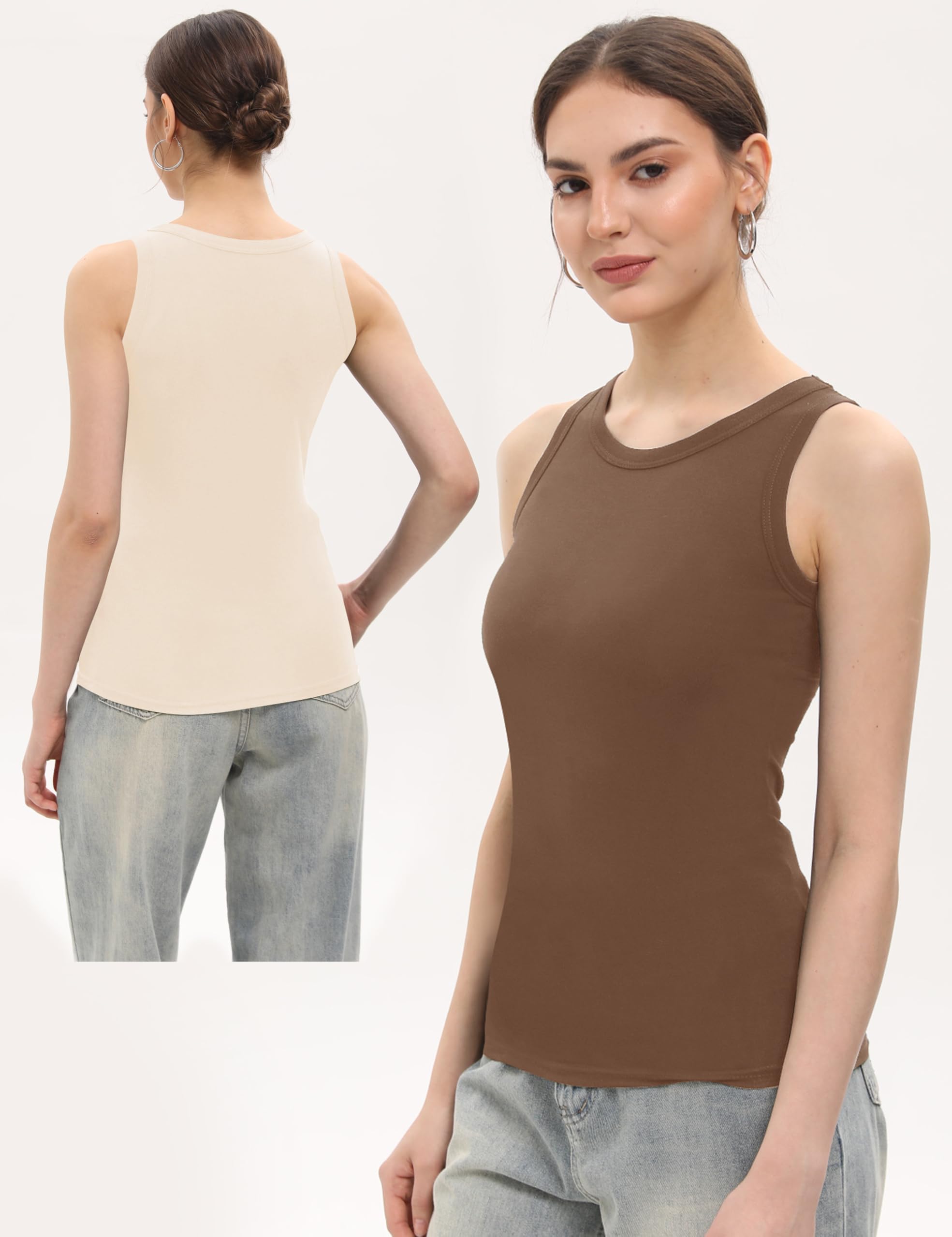 BQTQ 5 Pièces Débardeurs Femme Col Rond Yoga Débardeur Fitness sans Manches | Débardeur Femmes Décontractés Été Tank Top, Ajustée Tank Tops Slim Fit Basic Décontracté Haut Débardeur Femme Large Bretelles