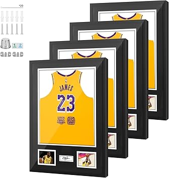Nice C Jersey Frame Display Cases, Jersey Frame with Pictures Photos Slots, Jersey Shadow Box Shirt Wall Display Case, Signature Display, 98% UV Protection, Football Basketball Soccer 4 Pack