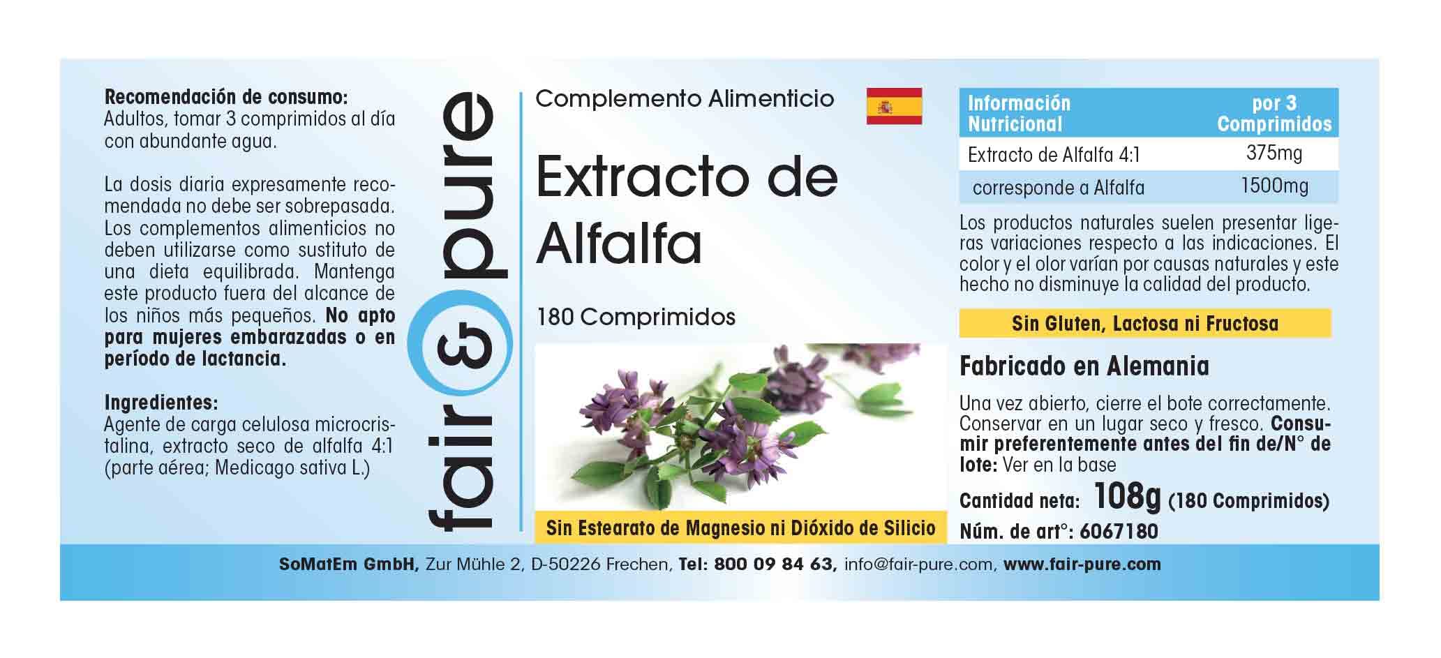 Fair & Pure® - extrait de luzerne - Medicago sativa - extrait naturel de plante - 180 comprimés