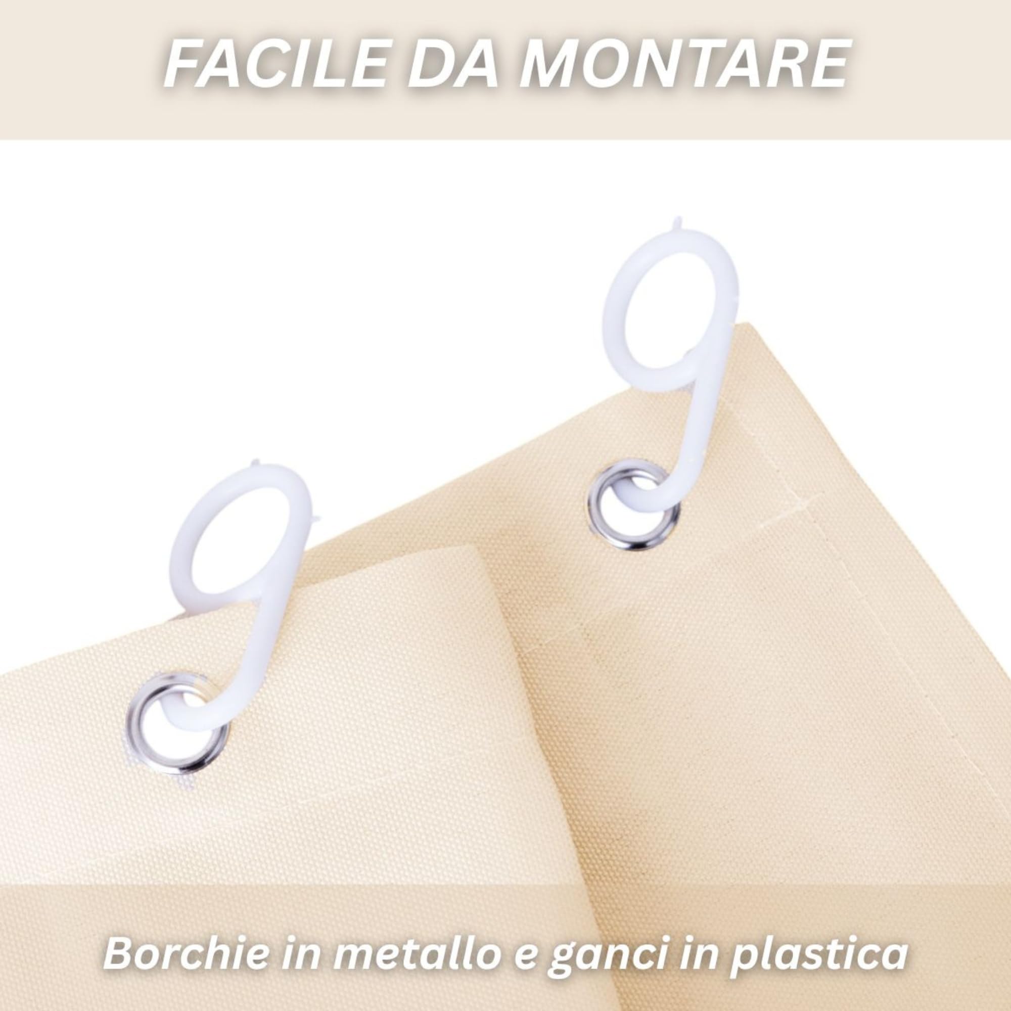 Caritex Tenda Da Sole per Esterno, Con Anelli, Tende da Sole per Balconi, 290x290 cm, Facile Montaggio, in Tessuto Duraturo e Resistente, Tinta Unita Beige, R116 Vulcano