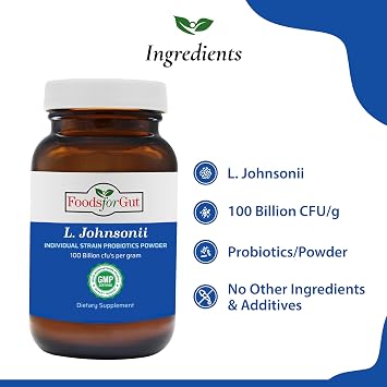 Foods For Gut Lactobacillus Johnsonii Probiotic Powder 100 Billion cfu's | No Additives | Digestive & Immune Support | High Potency | L. Johnsonii | (100 Grams)