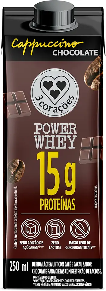 Bebida 3 Corações Cappuccino Power Whey Chocolate 250ml