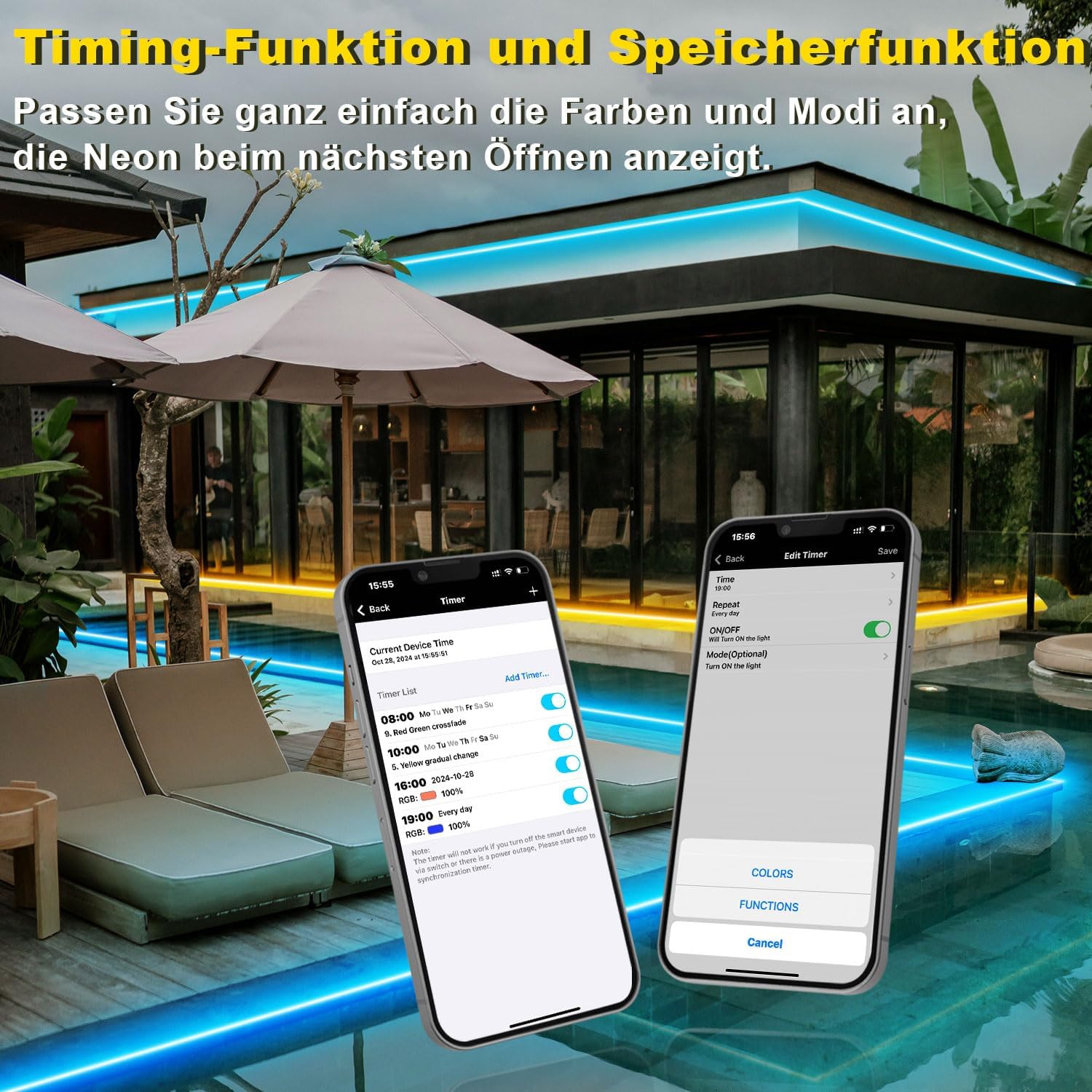 RGB Neon LED Strip Wasserdicht, IP68 LED Streifen Aussenbereich Schlauch mit Bluetooth und Smart App, Outdoor Neon Light Flexible Musik Sync für Garten, Balkon, Terrasse (2 * 10M)