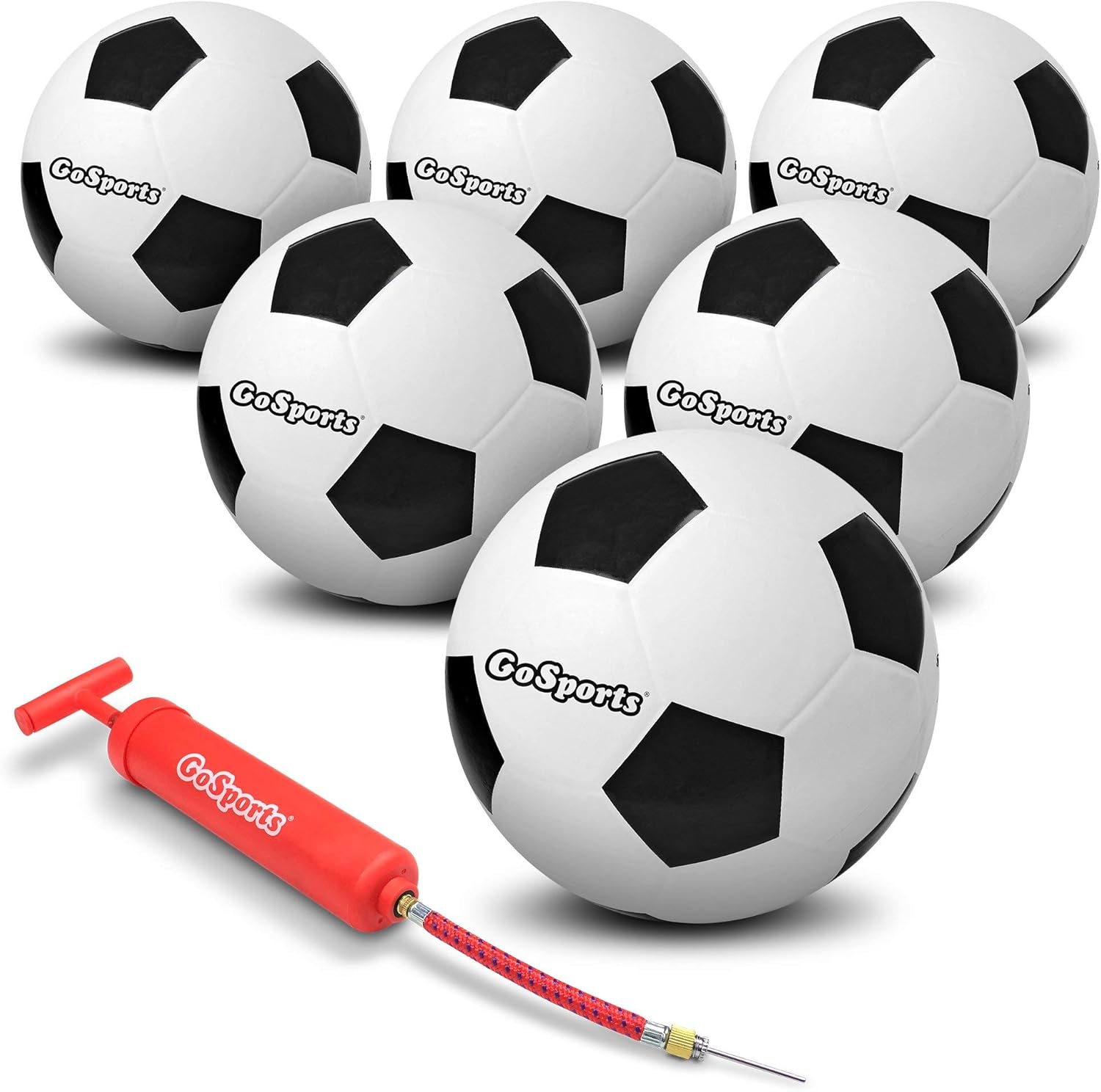 GoSports Playground Soccer Balls 6 Pack - Durable Rubber for Play on Any Surface, Includes Ball Pump & Carry Bag