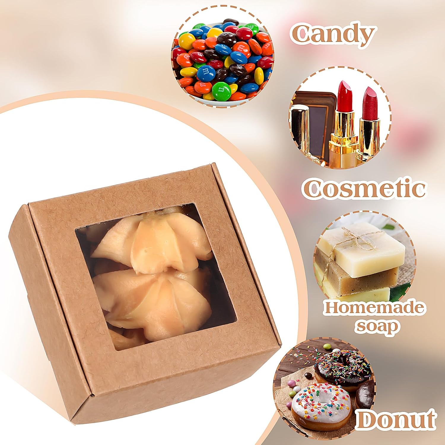 MAQUITA 100 Pcs Soap Packaging Boxes with Window Mini Kraft Paper Boxes Bulk Treat Favor Boxes Rectangle Gift Soap Boxes for Homemade Soap Making Cookies Candy Prese