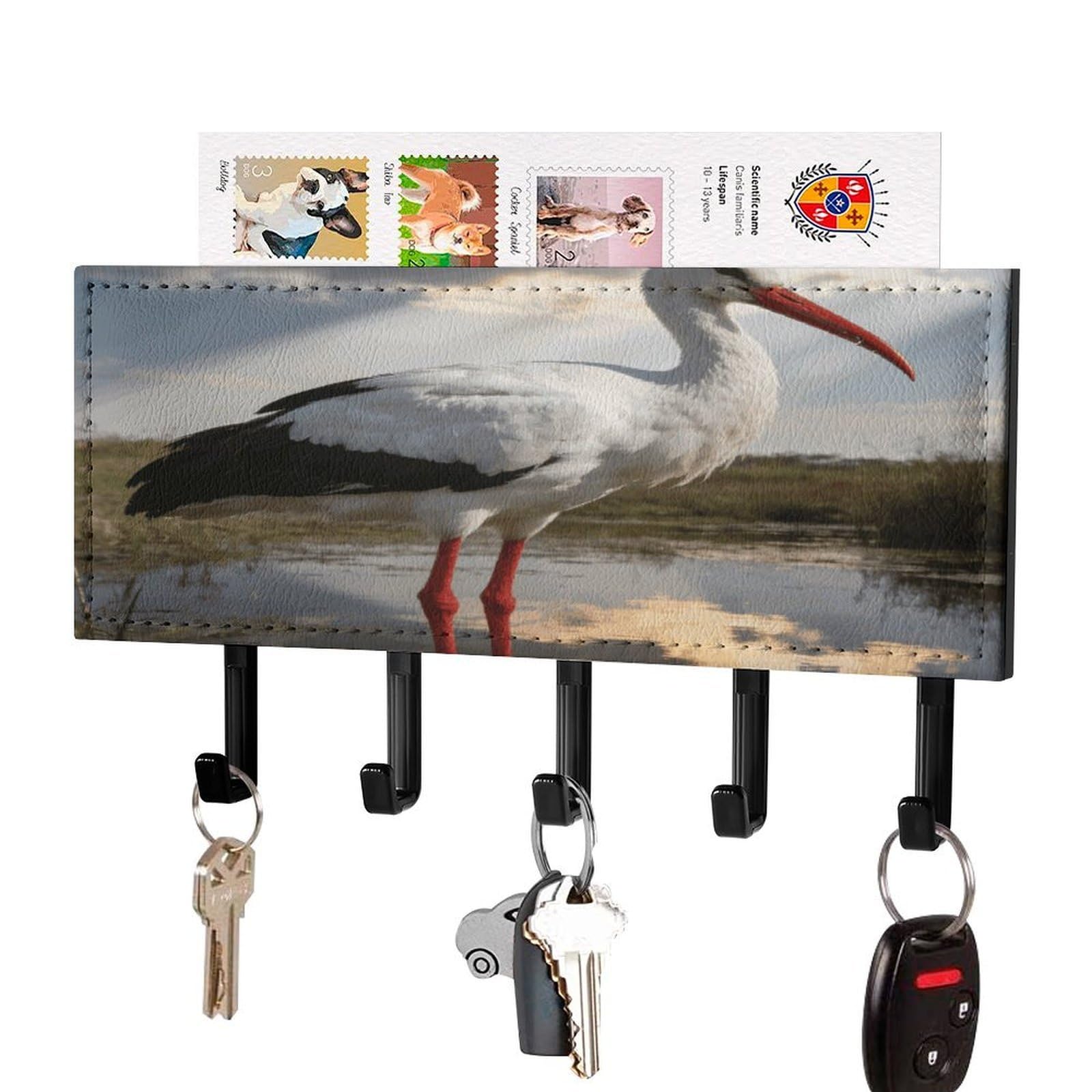 MUSM Stork Key Holder for Wall,Mail Organizer Wall Mount with 5 Hooks,Easy Installation Key Rack for Home Decor, Hallway, Entryway, Appartment