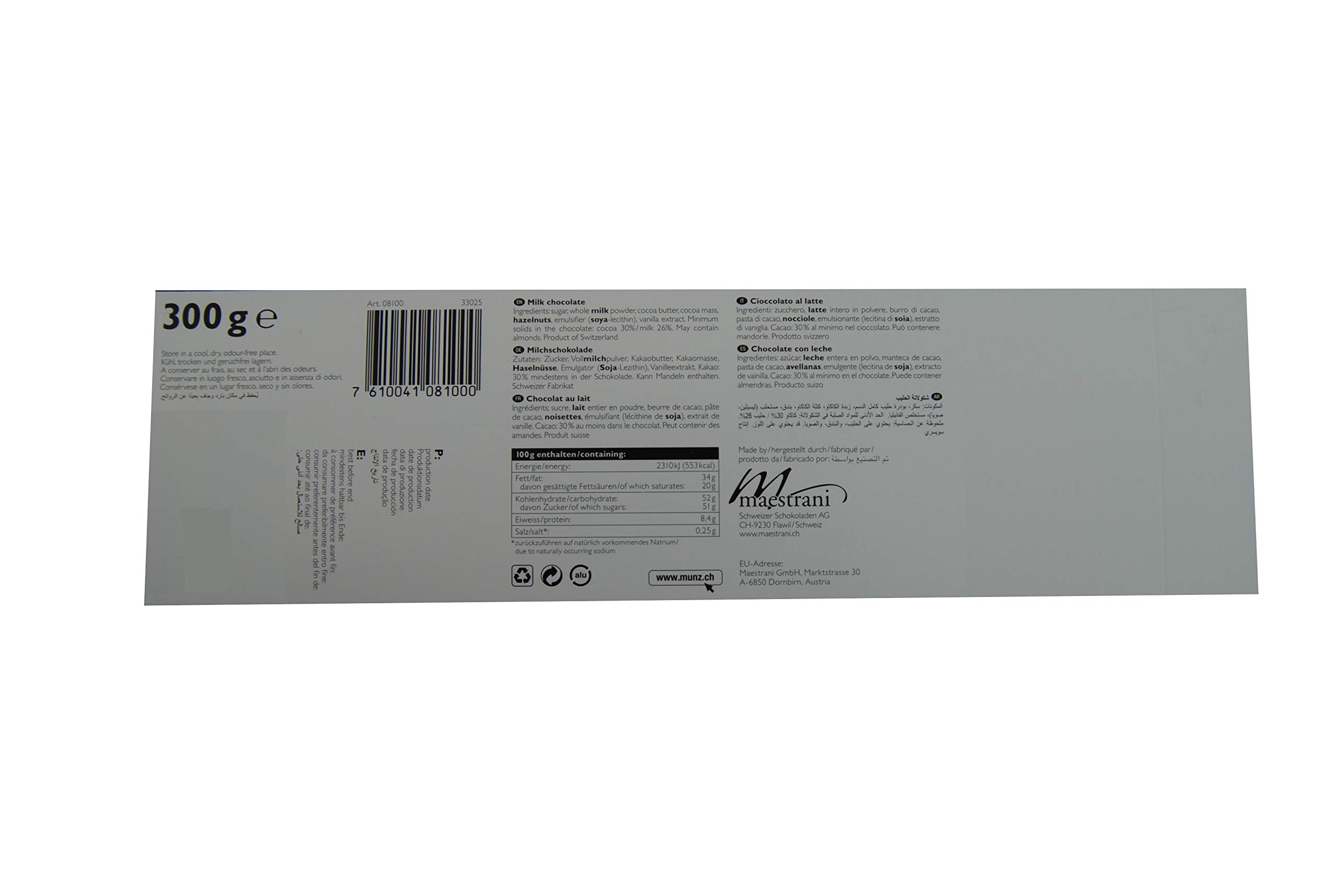 Munz Swiss Premium | Milchschokoladen-Riesentafel | 8 x 300g - 2,4kg | Schokoladentafel, cremige Pralinéfüllung, praktisch für die Vorratsbox, passt perfekt zum Kaffee