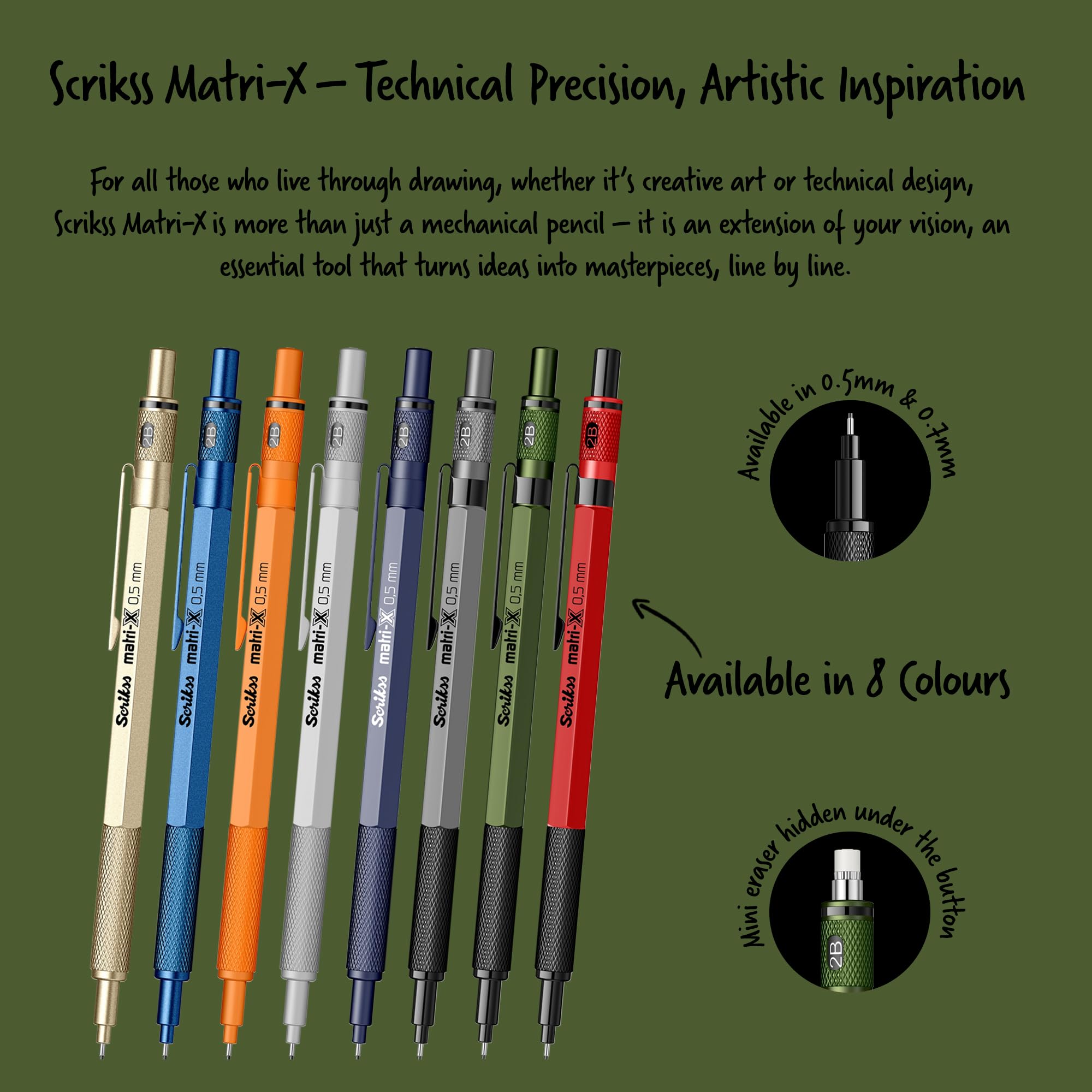 Scrikss Matri-X ołówek mechaniczny, 0,5 mm, ciemnozielony