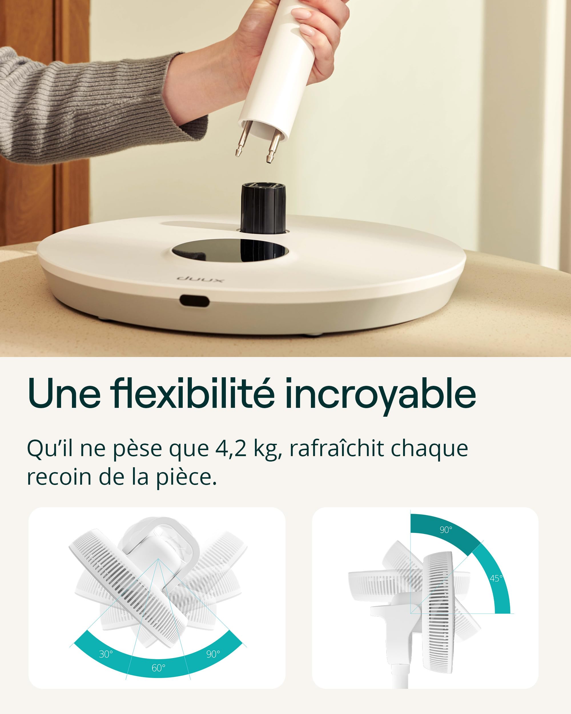 Duux Whisper Flex 2 Ventilateur – Ultra Silencieux 13 dB – Mode Nuit & Minuterie – Hauteur Réglable (54–92 cm) – Économe dès 2W – Commande sur le Ventilateur & Télécommande – Blanc
